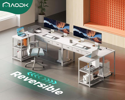 53In LShaped Computer Desk With Power Outlets Home Office