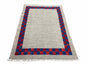 5' 7" x 7' 9" Geometric Kilim Carpet, Gray, Handmade, Hand-Knotted Area Rug, Blue & Red, Flatweave, Wool, New, Checkerboard Pattern