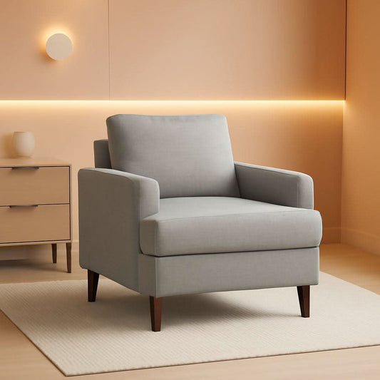 Mid Century Linen Grey Upholstered Accent Armchair