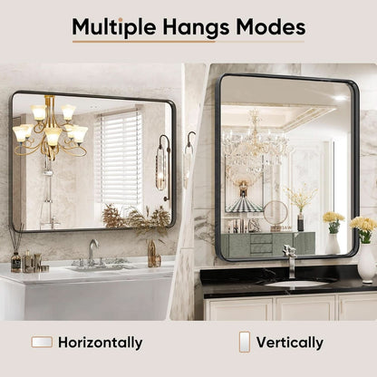 Black Metal Framed Vanity Mirror 30x22 Inch Over Sink