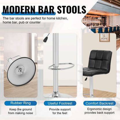 Set Of 2 Adjustable Swivel Bar Stools Black PU Leather