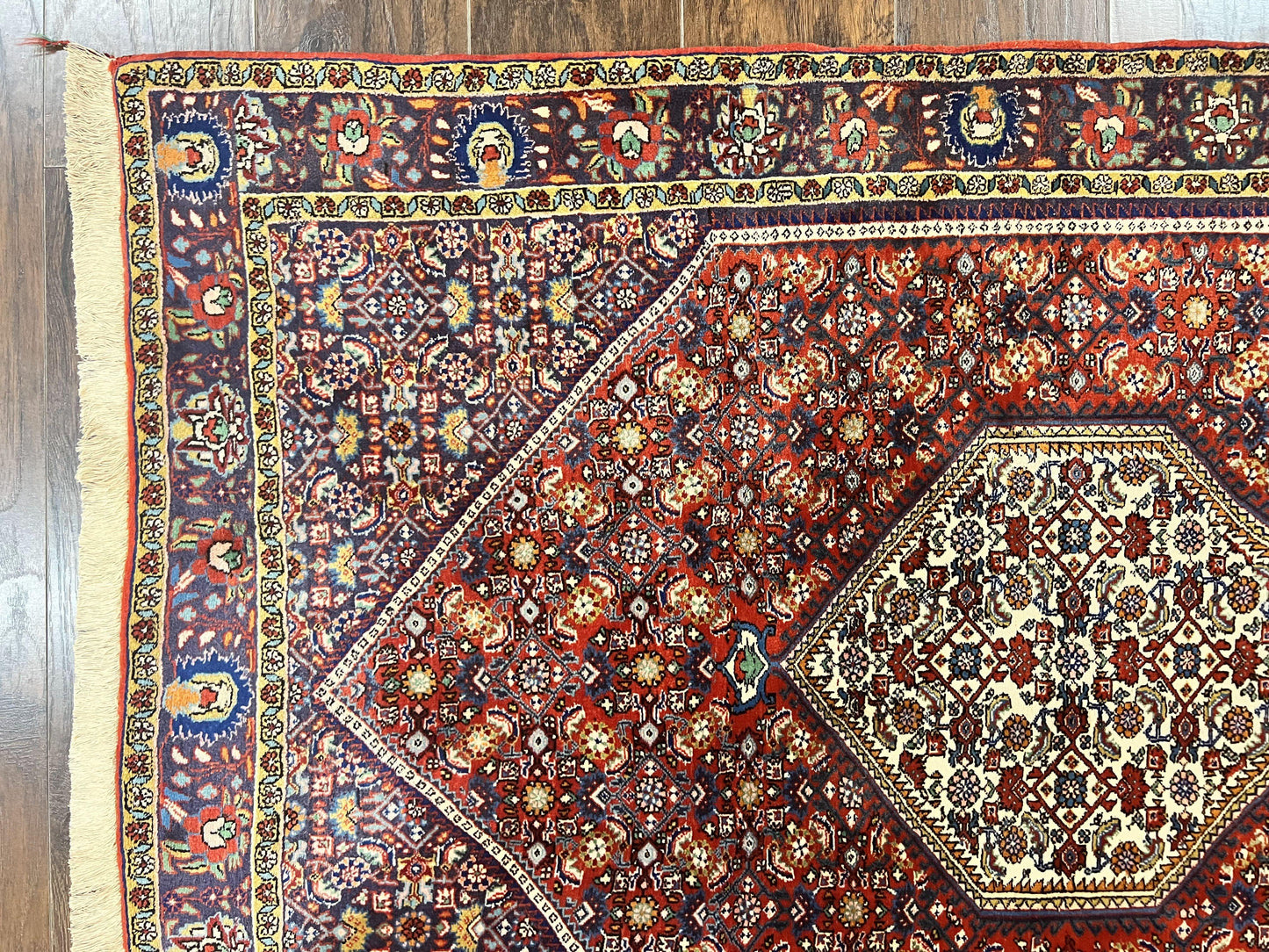 Persian Bidjar Rug 4x6, Handmade Oriental Carpet, Fine Weave, Herati Mahi Pattern, Vintage, Red, 300 KPSI