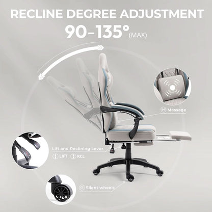 Grey Gaming Chair With Pocket Spring Cushion And Gel Pad