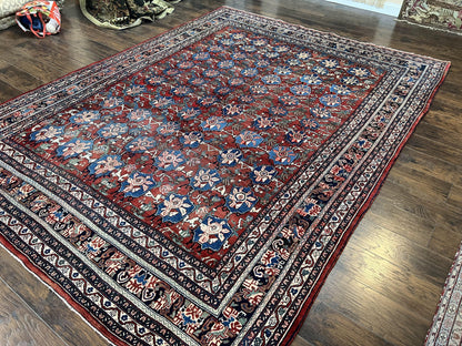 Antique Persian Bijar Rug 9x12 - Allover Motif, Red & Blue