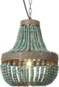 Gray Blue Rustic Wood Bead Chandelier Pendant Light