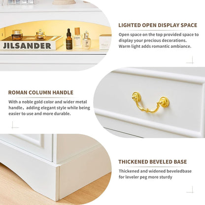 FiftyFiveInch White Farmhouse Dresser With LED Lighting