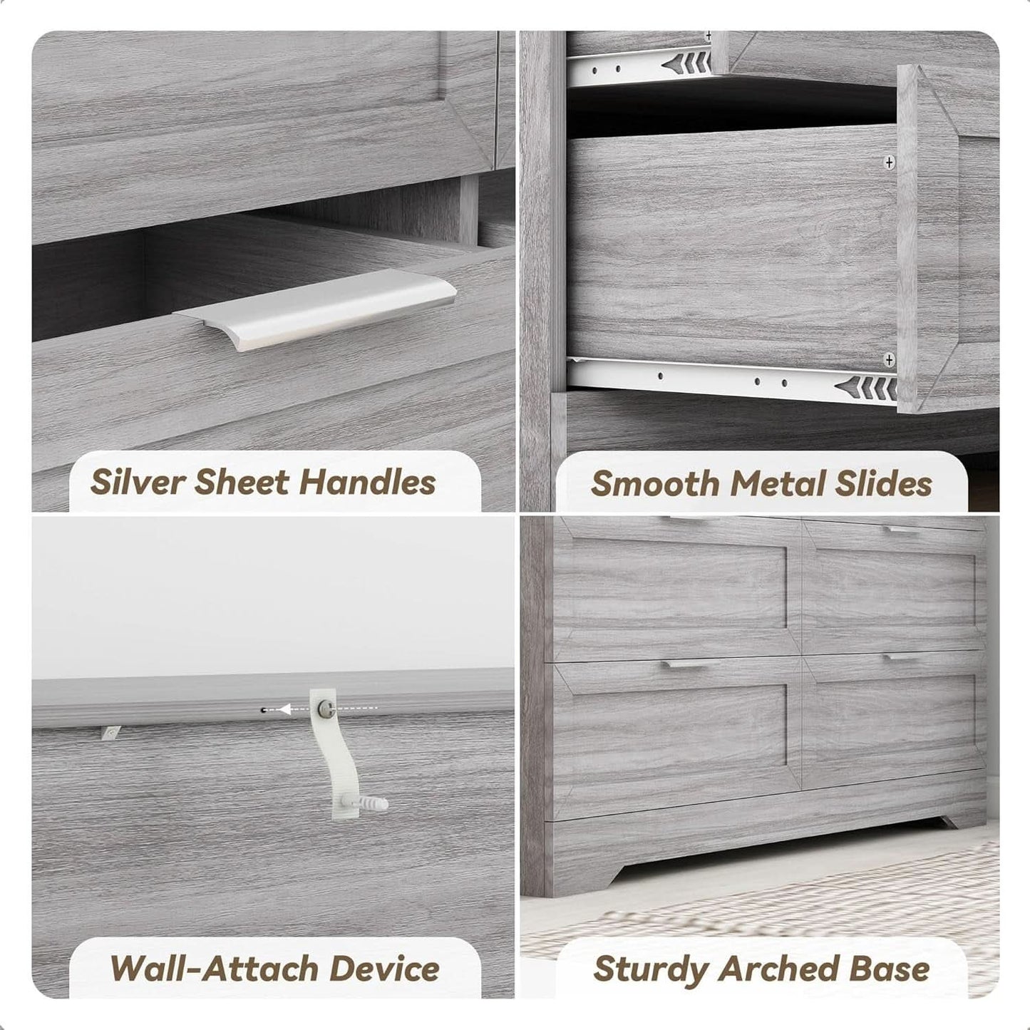 Wash Grey Six Drawer Contemporary Hardwood Dresser