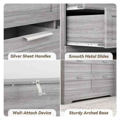 Wash Grey Six Drawer Contemporary Hardwood Dresser