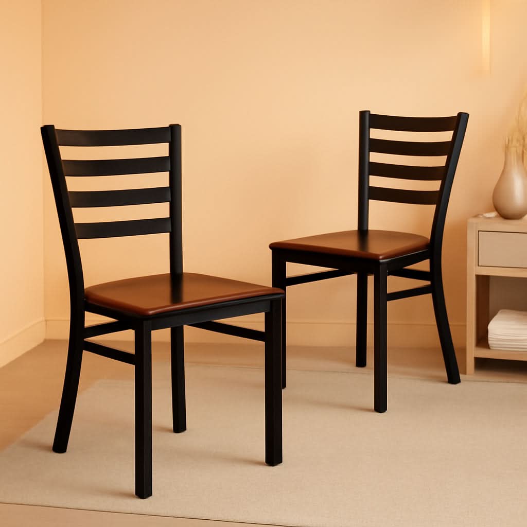 2 Pack Hercules Series Black Ladder Back Metal Dining Chair With Mahogany Seat For Restaurants