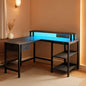 47 Inch L Shaped Desk With Led Lights And Power Outlets Grey