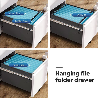 White Lockable File Cabinet With 2 Drawers Under Desk