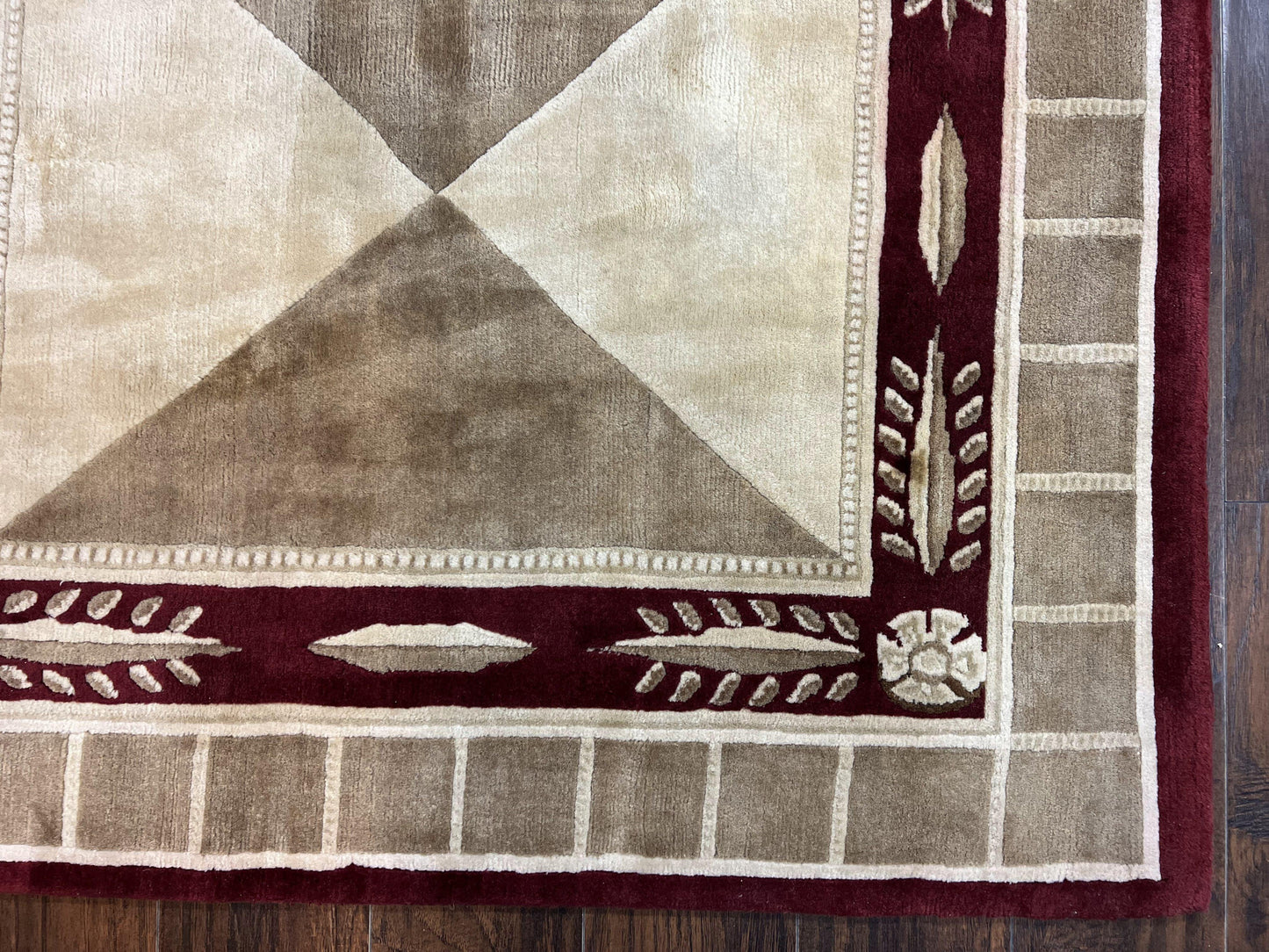 Indo Tibetan Rug 10x14, Nepali Carpet, Large Soft Wool Area Rug, Olive Tan Maroon, Contemporary Rug 10 x 14 ft Living Room Rug, Handmade Rug