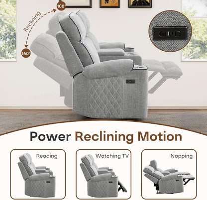 Electric Recliner Sofa USB Type C Ports Light Grey