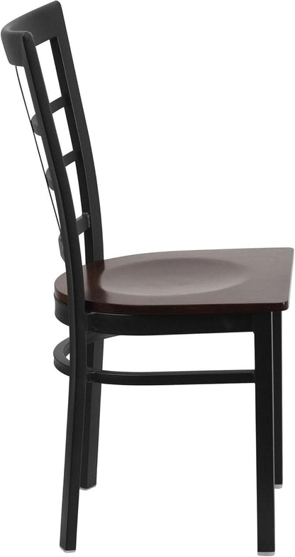Black Window Back Metal Dining Chair With Walnut Wood Seat