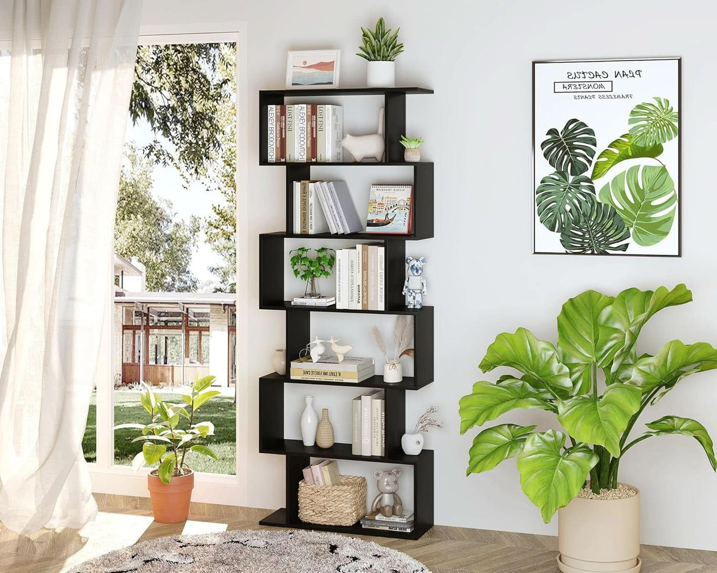 6 Tier S Shaped Bookshelf Freestanding Modern Display