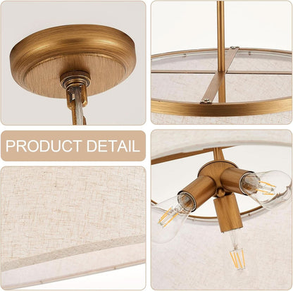 24 Inch Boho Fabric Drum Pendant Chandelier Antique Brass