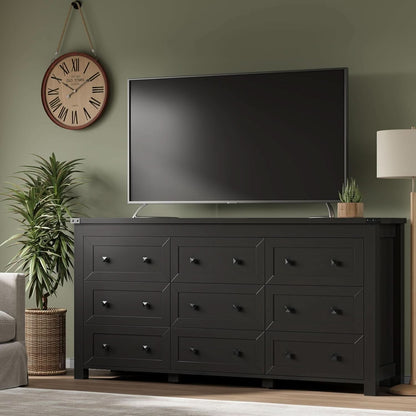 Nine Drawer Dresser Solid Wood FiftyNineInchWide Storage