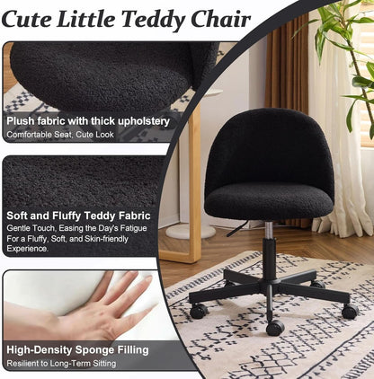 Candy Chair Jet Black Armless Desk Chair With Teddy Fleece