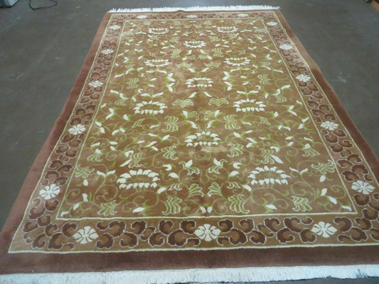 6' X 9' Vintage Handmade India Floral Wool Rug Nice Toffee Caramel Nice # 811