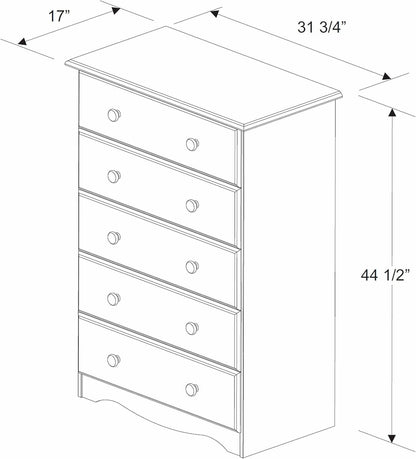 SolidPineWood Contemporary Five Drawer Dresser Mocha Finish