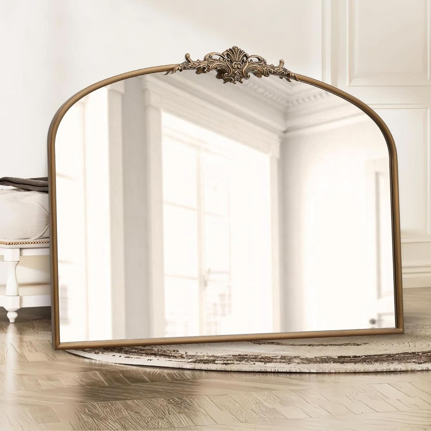 Arched Gold Wall Mirror 40x30 Inches Vintage Ornate