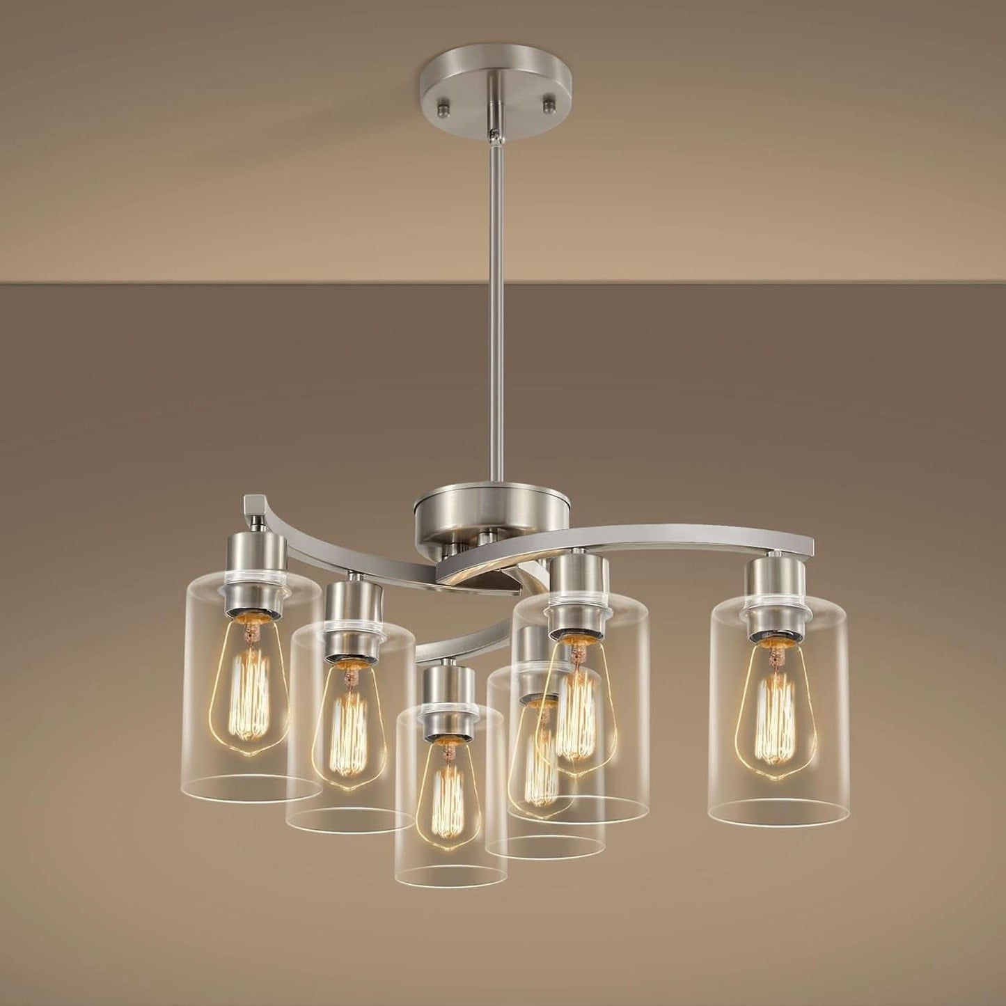 Brushed Nickel 6 Light Farmhouse Chandelier Pendant