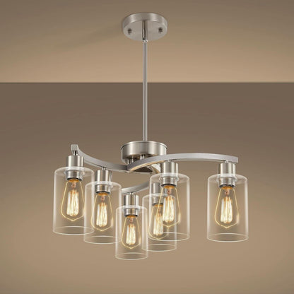 Brushed Nickel 6 Light Farmhouse Chandelier Pendant