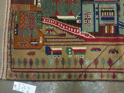 3' X 5' New Vintage Handmade Afghan Balouch Tribal Wool Pictorial Rug # 302