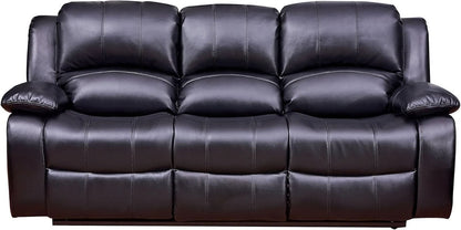 2Piece Bonded Leather Recliner Sofa And Loveseat Set Black 8018 With Pocket Coil Cushions