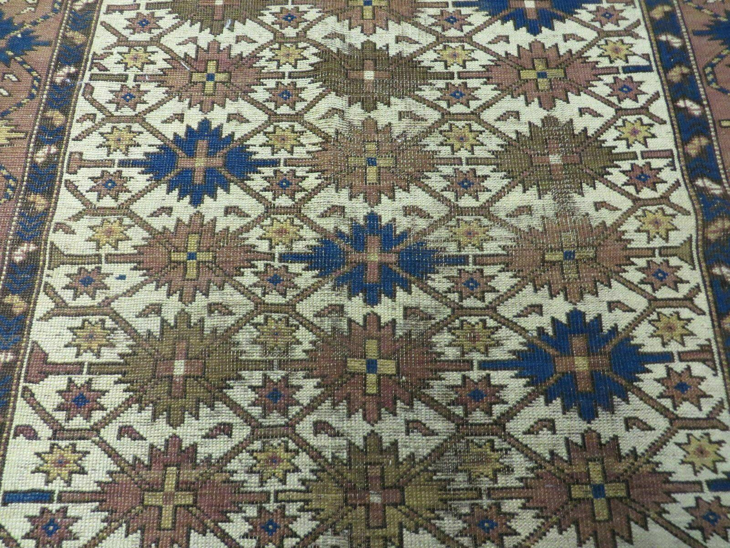 4' X 5' Antique Handmade Caucasian Kazak Shirvan Wool Rug Snow Flakes