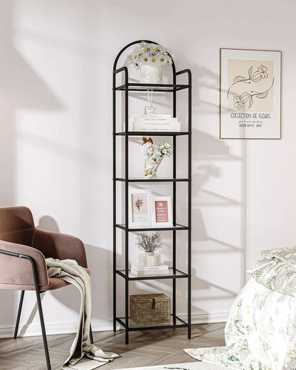 Six Tier Bookcase With Tempered Glass Shelves Home Office