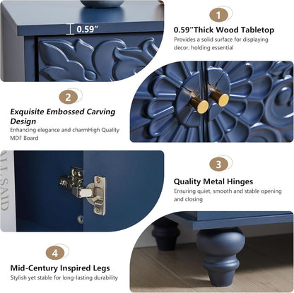 Midnight Blue Luxury Accent Sideboard With 2 Doors