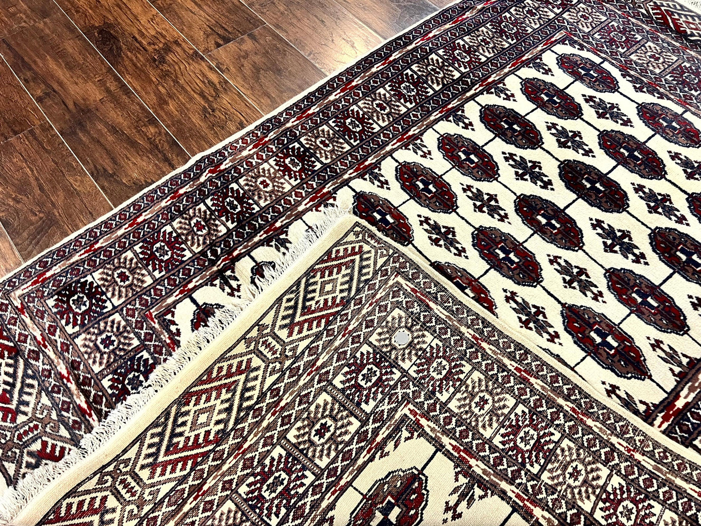 Pakistani Bokhara Rug 4x6, Turkoman Carpet, Vintage Handmade Wool Rug, Ivory