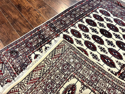 Pakistani Bokhara Rug 4x6, Turkoman Carpet, Vintage Handmade Wool Rug, Ivory