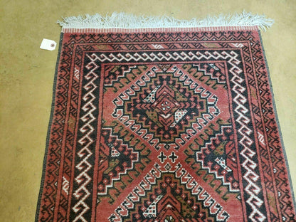 2' 5" X 9' Vintage Handmade Bokhara Red Turkoman Pakistani Wool Runner Rug Organic