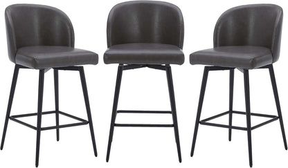 Counter Height Bar Stools Set of 3 26in Grey Faux Leather