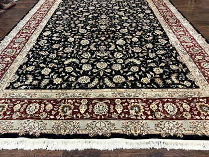 Sino Persian Rug 9x12, Fine Elegant Oriental Carpet 200 KPSI, Black and Dark Red, Allover Floral