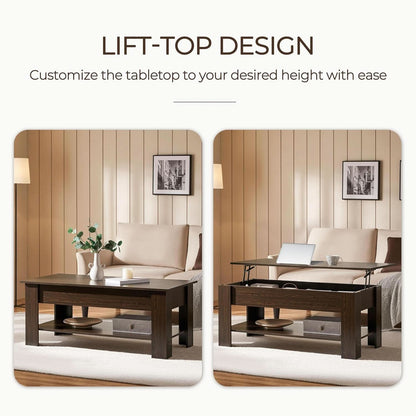 Espresso Lift Top Coffee Table With Hidden Compartment