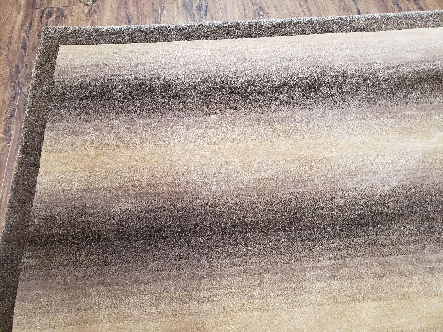 Vintage Safavieh Tibetan Indian Rug 6x9, Nepal Rug, Handmade, Striped Rug, Brown & Beige, 6x9 Oriental Carpet, Wool, Soft