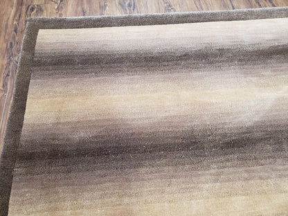 Vintage Safavieh Tibetan Indian Rug 6x9, Nepal Rug, Handmade, Striped Rug, Brown & Beige, 6x9 Oriental Carpet, Wool, Soft