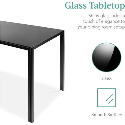 Glass Top Dining Table Set With Steel Frame Leather Chairs