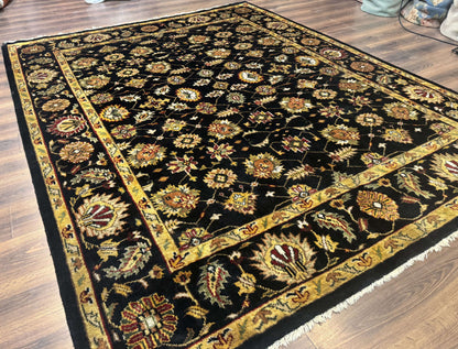 Indo Persian Mahal Rug 8x10, Black and Gold, Wool Hand Knotted Oriental Carpet