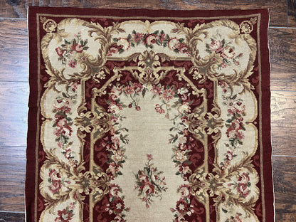 Needlepoint Runner Rug 2.5 x 10.7, Tan Runner Rug, Flatweave Runner, Aubusson European Design, Needlepoint Rug, Long Runner, Hallway Rug
