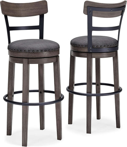 30 Inch Gray Upholstered Swivel Farmhouse Bar Stool