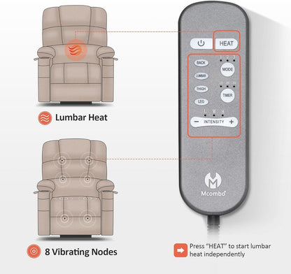 Dual Motor Power Lift Recliner Chair With Massage And Heat Beige Fabric Medium