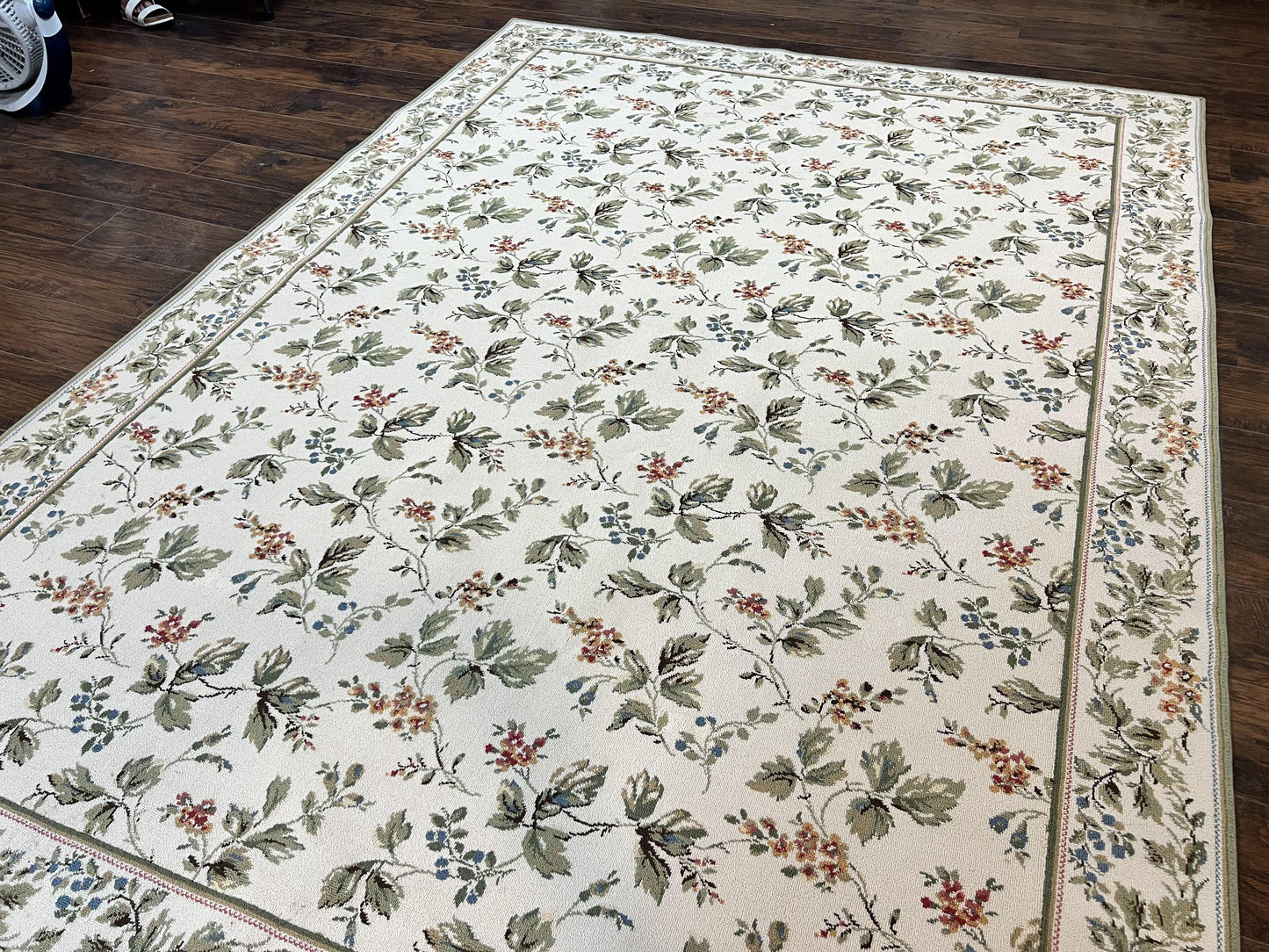 Vintage Stark Carpet 7x10, Ivory and Green, European Aubusson Design, Allover Pattern, Stark Rug