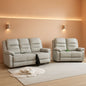 Power Reclining Leather Sofa Set With USB Port Light Grey