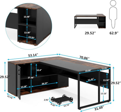 71 Inch L Shaped Executive Desk Brown And Black Office