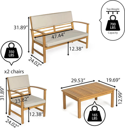 Barclay Four Piece Acacia Wood Outdoor Patio Set Teak Brown