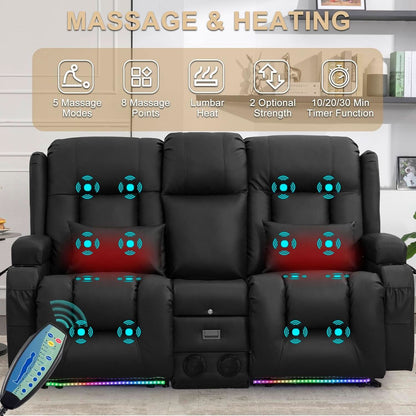 Power Reclining Loveseat With Massage And LED Lighting